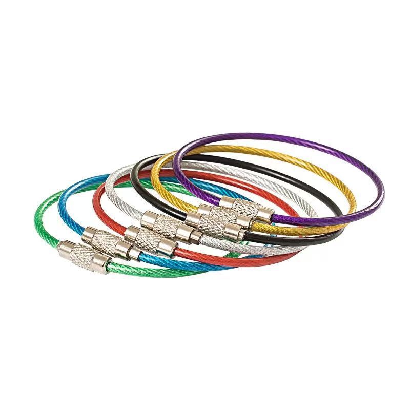 Manufacturer's In-Stock Wire Rope Keychain Stainless Steel Colorful Coated Wire Ring Plastic-Coated Wire Lock Keychain