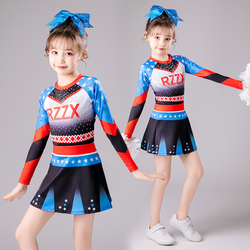 Одежда для выступлений чирлидеров для детей, длинные рукава, новая одежда для выступлений, костюмы для аэробики