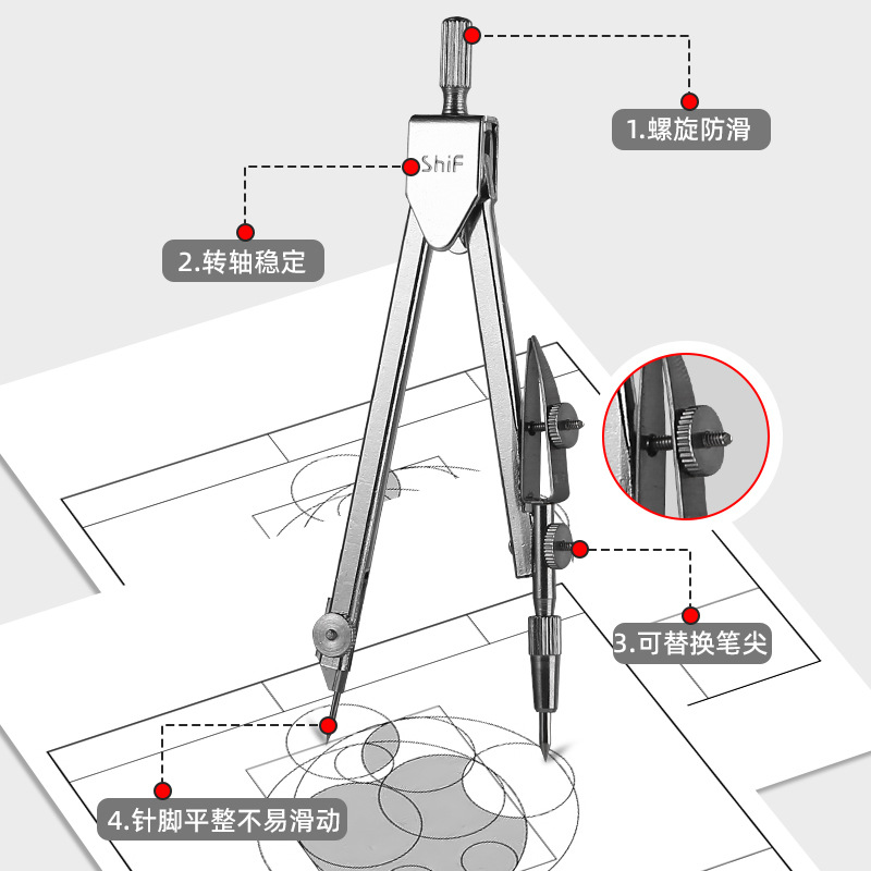 Pioneer 3081 metal compasses for students drawing measuring tools drawing compasses suit tools accessories