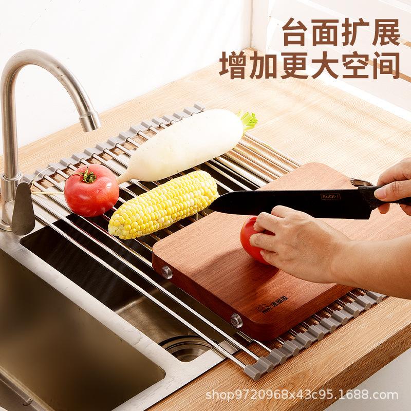 Подставка для слива для раковины, подставка для сушки посуды, складная подставка из нержавеющей стали, роликовая шторка для контроля воды