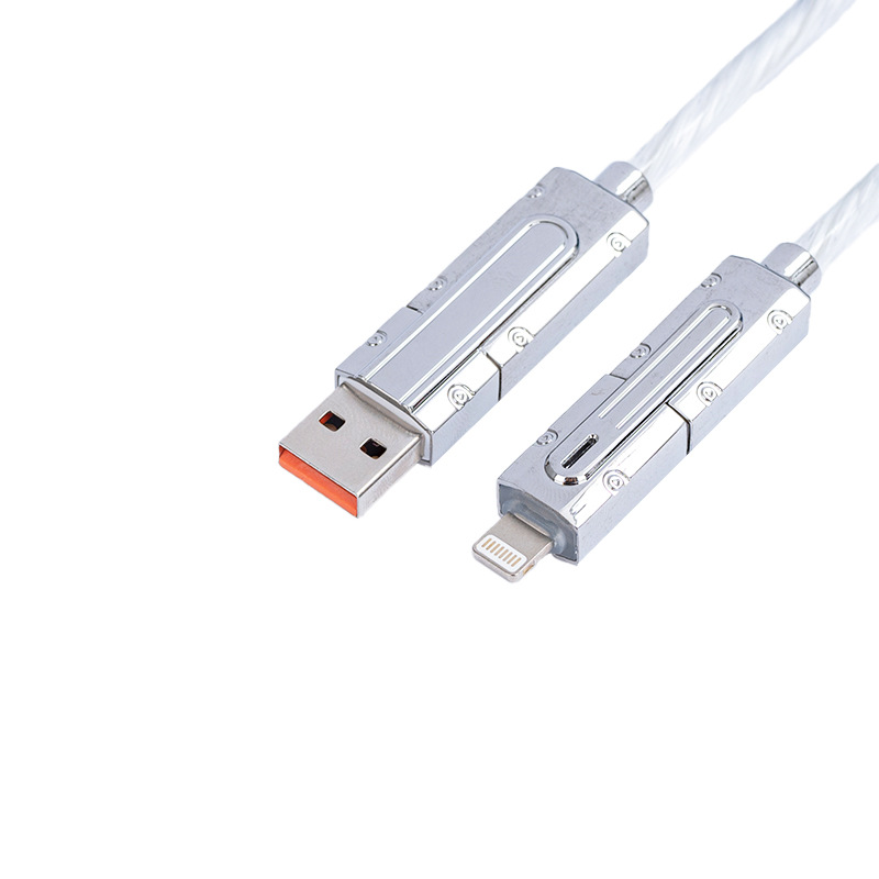 Cross-Border Data Cable Pure Copper Material with Night Light Rotating Head Multi-Function 120W Charging Power Mobile Phone Tablet Charging Cable