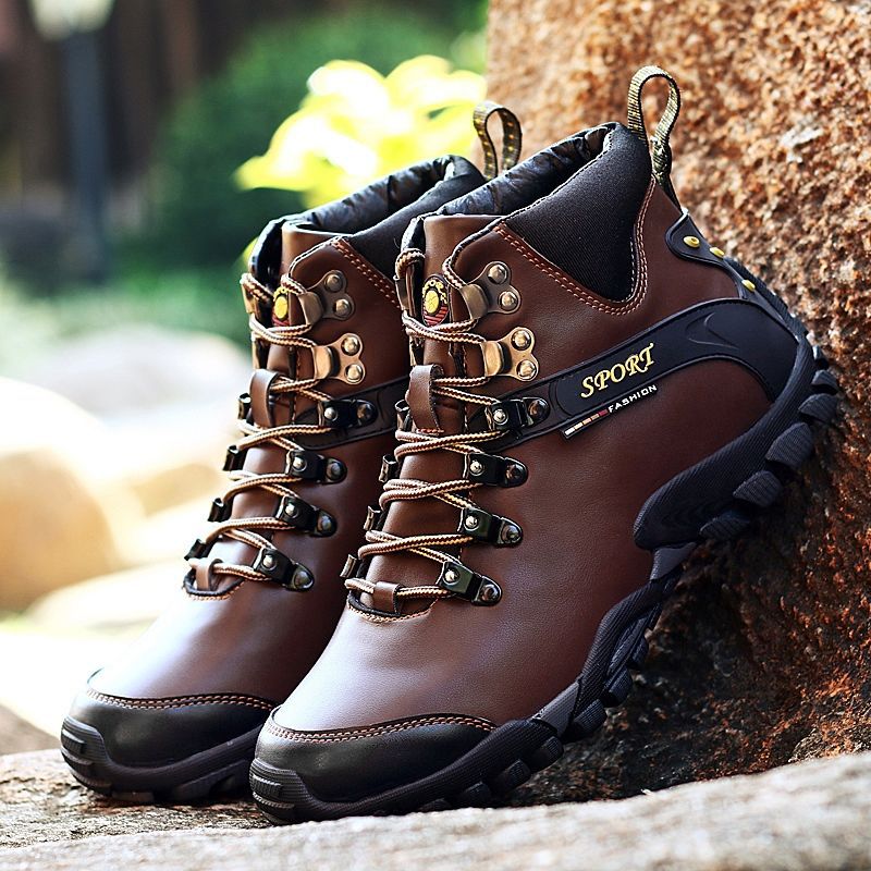 Foreign Trade Export Autumn and Winter Genuine Leather Hiking Shoes Men's Outdoor Shoes Travel Shoes High-Top Hiking Shoes Waterproof Non-Slip Hiking Shoes