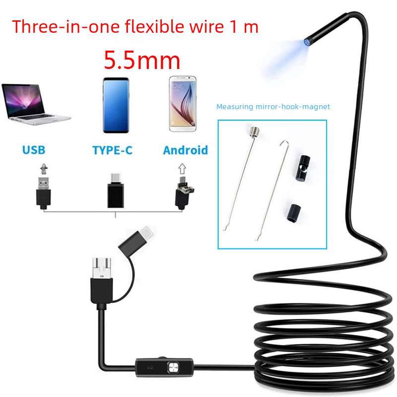 Three-in-one HD mobile phone endoscope industrial pipeline dredge underwater camera waterproof car repair probe