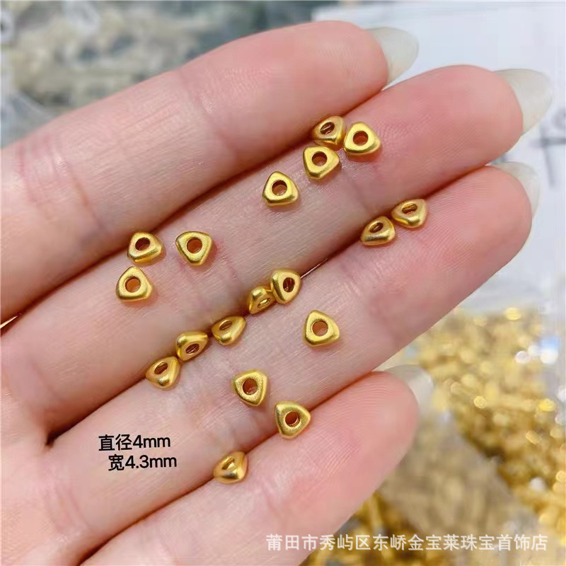 3D hard gold 999 gold triangle spacer broken gold spacer bracelet beads DIY pure gold men's and women's accessories