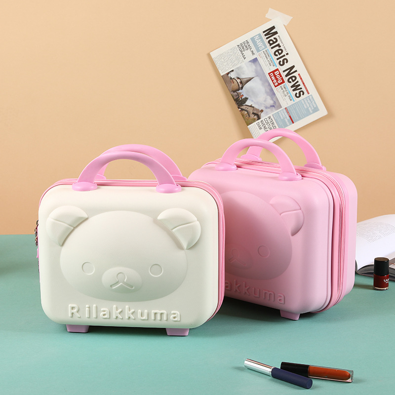 Bear-Shaped Cosmetic Case with Gift Storage Compartments, 14inch Hand-Held Luggage Cases, Student Boarding Case, Travel Case with Expansion Layer