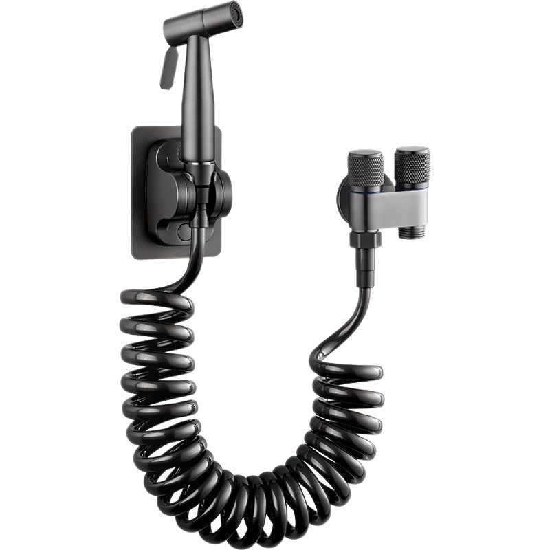 Pressurized Toilet Flush Spray Gun Set for Bathroom, One Inlet and Two Outlet Angle Valve, Household Hand Spray, No-Drill Bracket