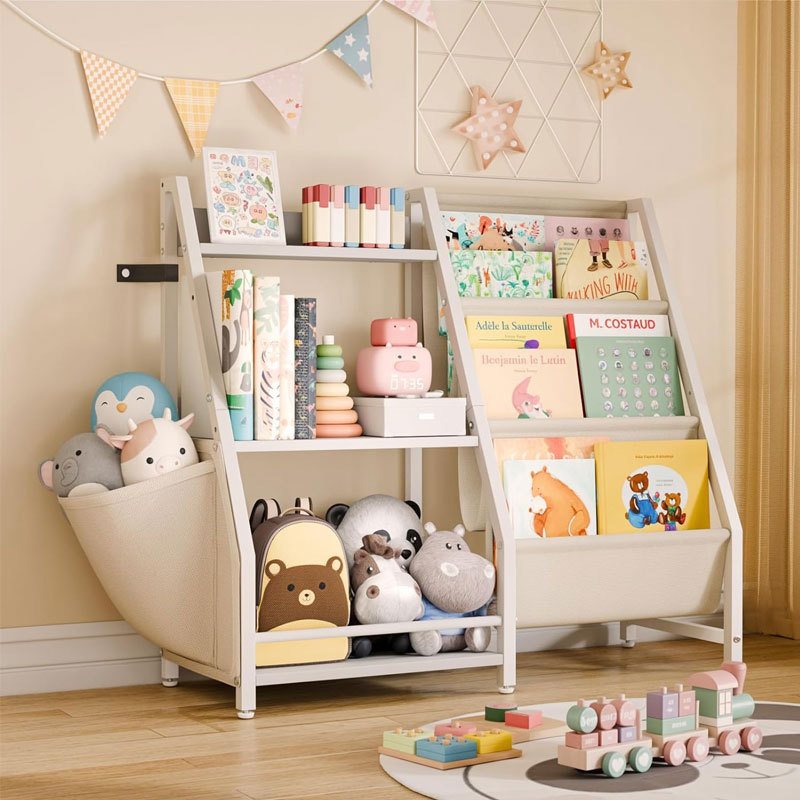 Bookshelf Floor Storage Rack Children's Book Cabinet Household Baby's Picture Book Iron Living Room Multi-Layer Toy Storage Storage