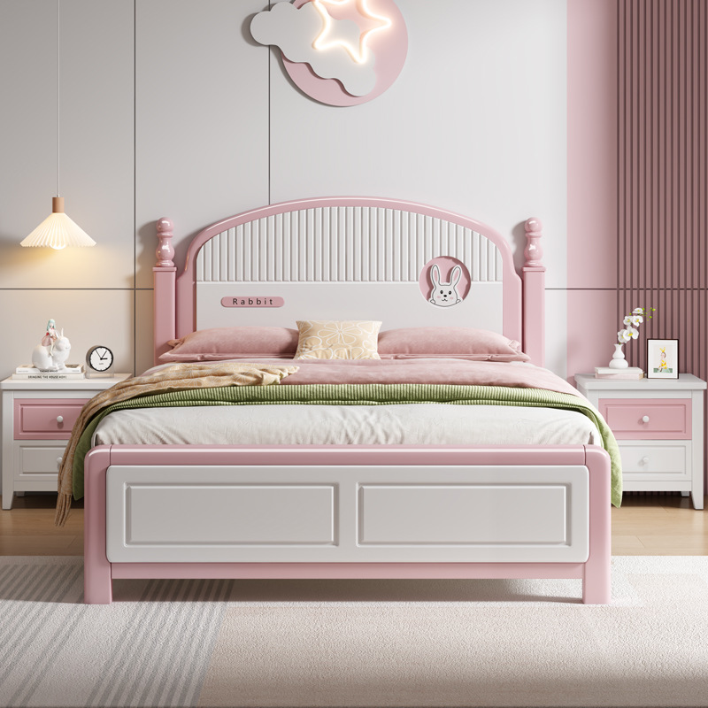 Детская кровать для девочки, розовая принцесса 1.35м, подростковая кровать