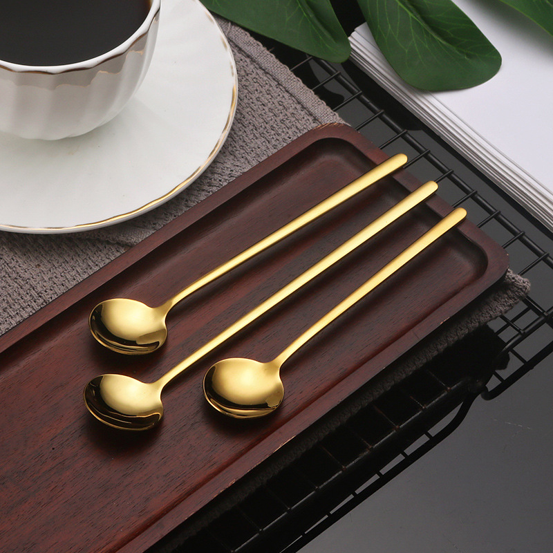 Новая маленькая круглая ложка из нержавеющей стали длинная ручка кофейная ложка ледяная ложка с высоким цветовым значением домашняя подарочная ложка оптом