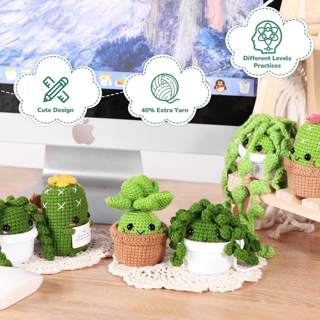 Cross-Border Hot Selling DIY Knitting and Crocheting New Succulent Potted Plant Material Package Set English Video Tutorial