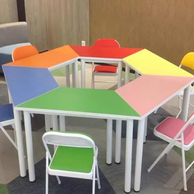 School Classroom Reading Art Painting Training Combination Tutoring Class Students Hexagonal Table Hexagonal Desks and Chairs