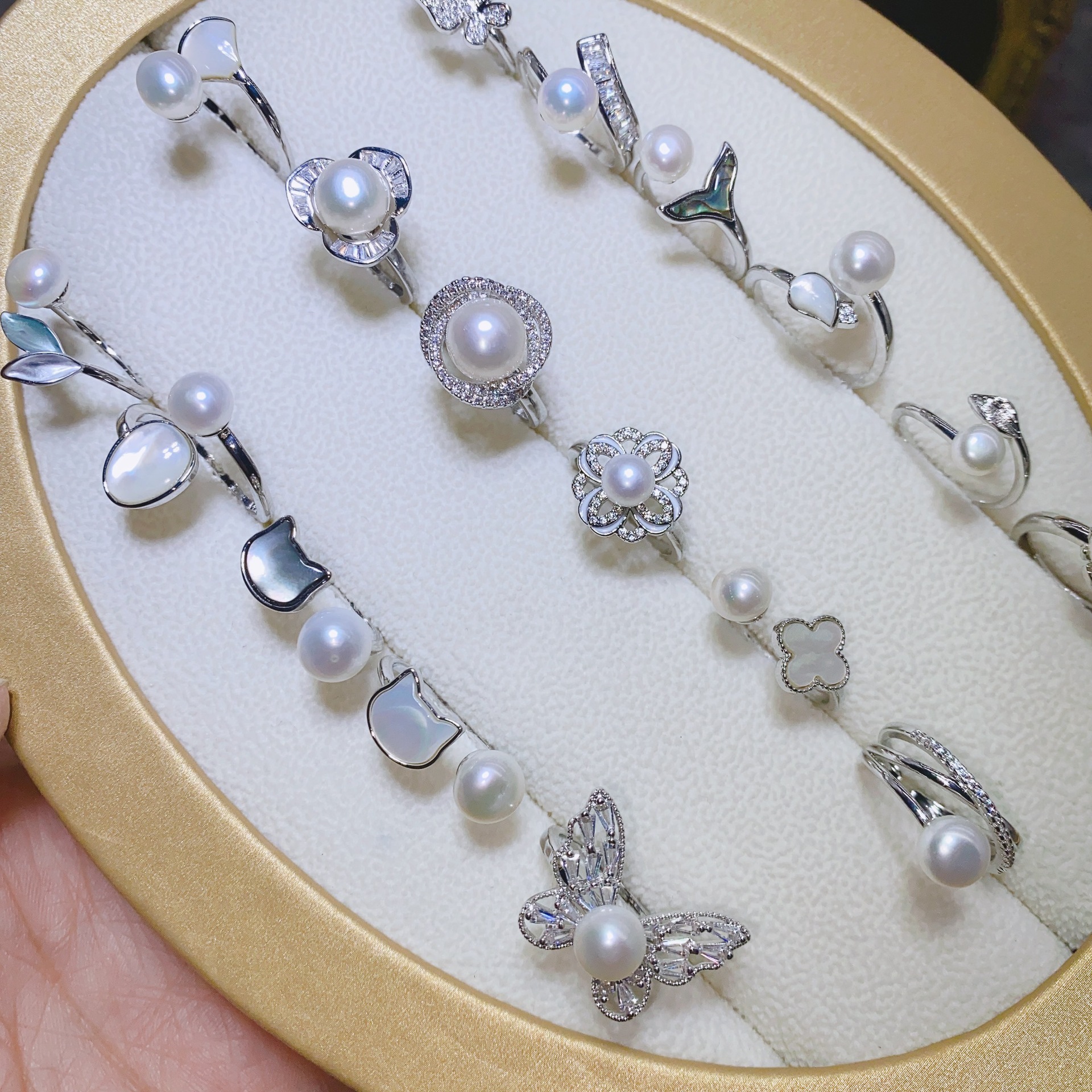 Dan Tao Jewelry High-Quality Natural Pearl Ring with Gold Inlay, Multi-Bead Finished Product, Adjustable Size, Wholesale, Fugitive Princess