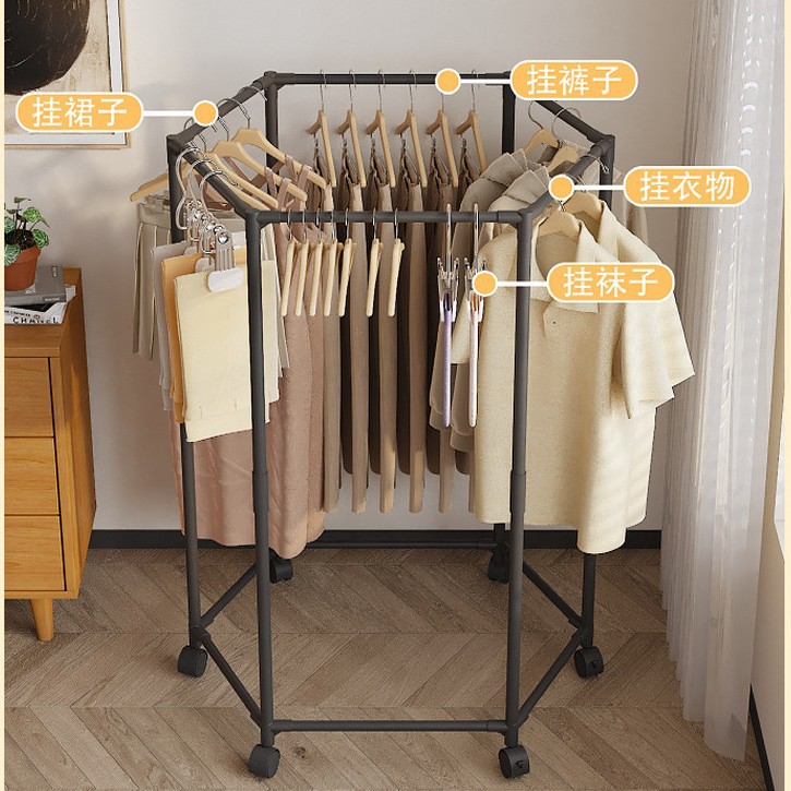 Cross-Border Daily Necessities Clothes Drying Rack Hexagonal Floor-Standing Simple Rotating Clothes Rack Multi-Functional Movable Clothes Storage
