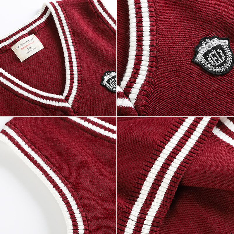V Neck Contrasting Color Woolen Vest Boys Knitted Vest Sweater Women's Medium and Large Kidsren's School Uniform Kindergarten Uniforms Wholesale