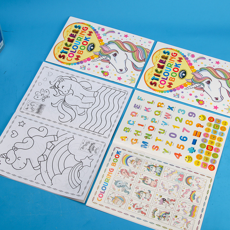 Cartoon unicorn coloring book A5 cute coloring book kindergarten graffiti book Children's sticker book with 2 stickers