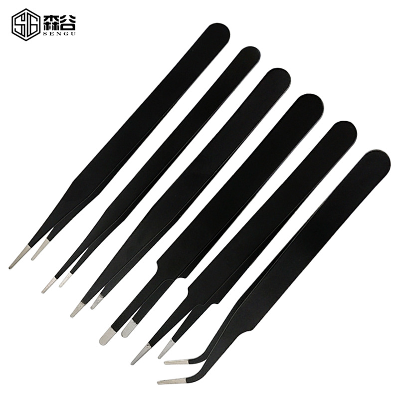 0.8mm black tweezers blister tweezers PT.ESD anti-static tweezers pointed elbow removal machine tool Bird's Nest clip