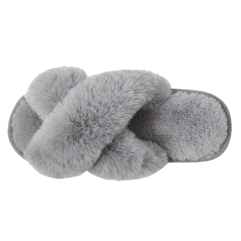 Amazon Slippers Winter Plush Cross-Strap Cotton Indoor Warm Plus Large Fur Slippers Women's High and Low Imitation Rabbit Fur