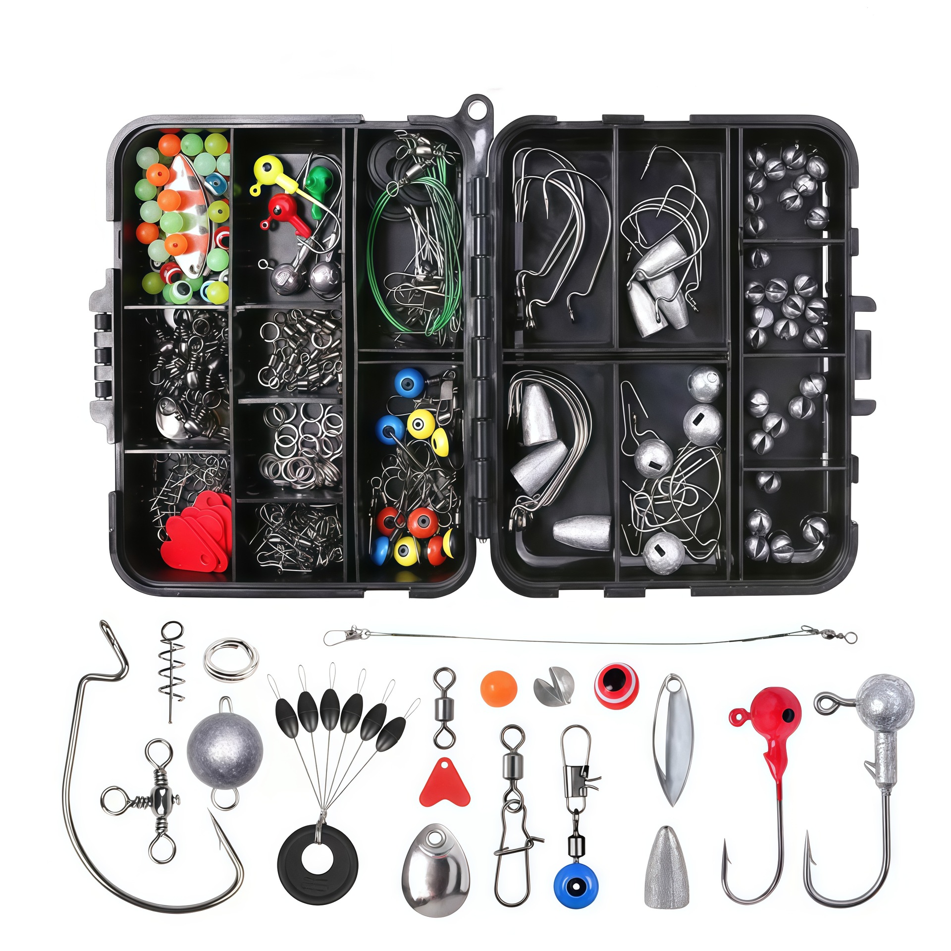 257 Pieces of Lure Fishing Hook Accessories Set Box for Sea Fishing, Rock Fishing, Texas Rig, Crank Hook, Lead Head Hook, Cross-Border Wholesale