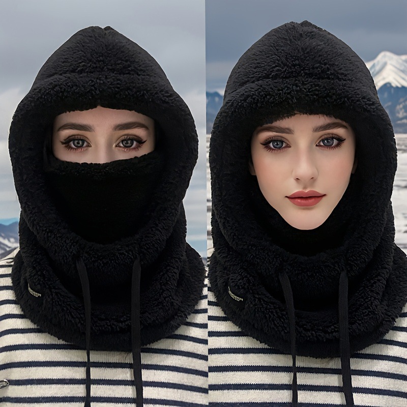 2025 Cross-Border New European and American Windproof Design Winter Women's Plush Hooded Mask Hat to Prevent Cold Cycling Autumn and Winter