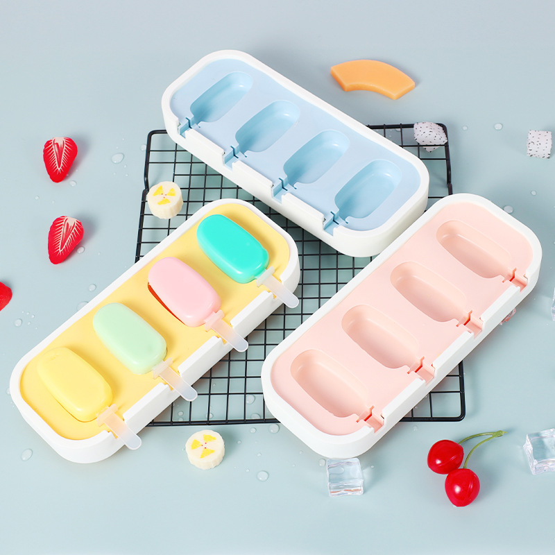 Cartoon ice cream mold food grade silicone Popsicle ice cream mold with lid DIY bar box ice mold