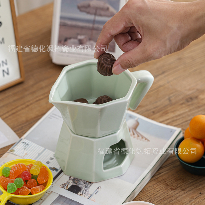 Cross-Border Medium-Temperature Ceramic Chocolate Fondue Cup Butter Cheese Hot Melt Cup Family Cheese Butter Heating Stove Direct Sale