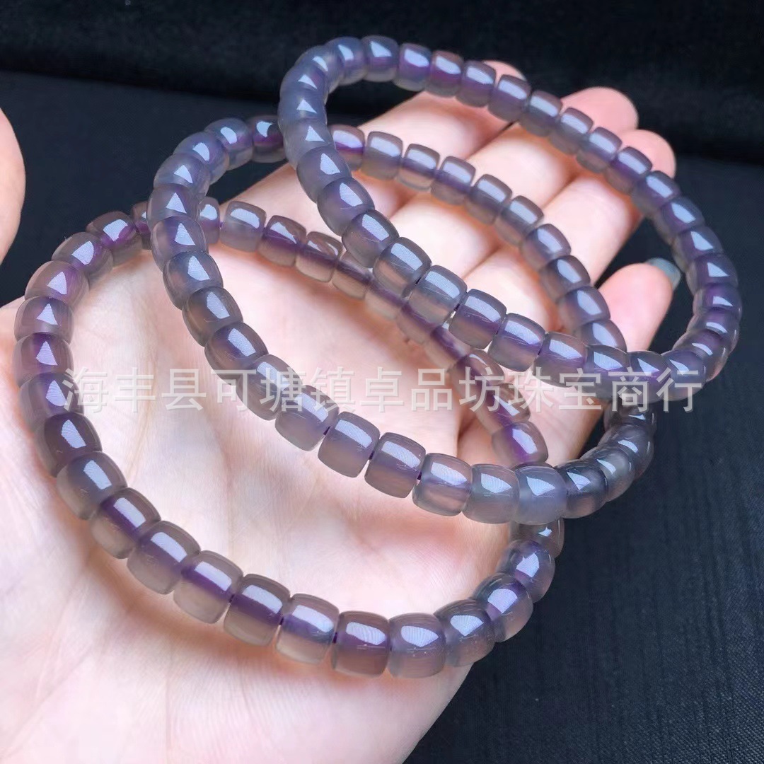 Natural Grey Agate Straight Cut Barrel Bead Bracelet Single Circle Bracelet diy Smoky Purple Agate Literary Play Men's and Women's Couples