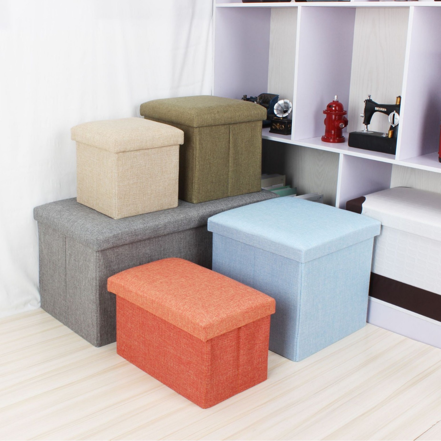 Cross-Border Direct Supply Cotton and Linen Reinforced Storage Stool Folding Stool Home Linen Storage Stool Fabric Shoe Changing Stool