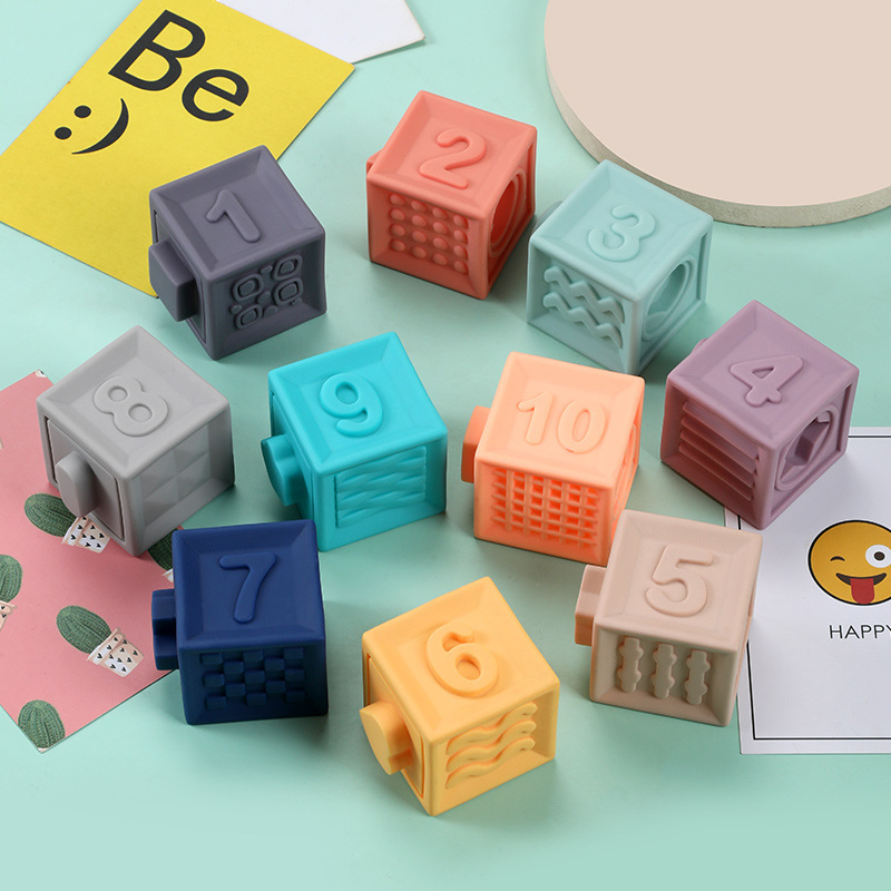 Children's Toys Soft Plastic Jenga Set Baby Early Education Puzzle Chewable Embossed Digital Large Particle Building Blocks