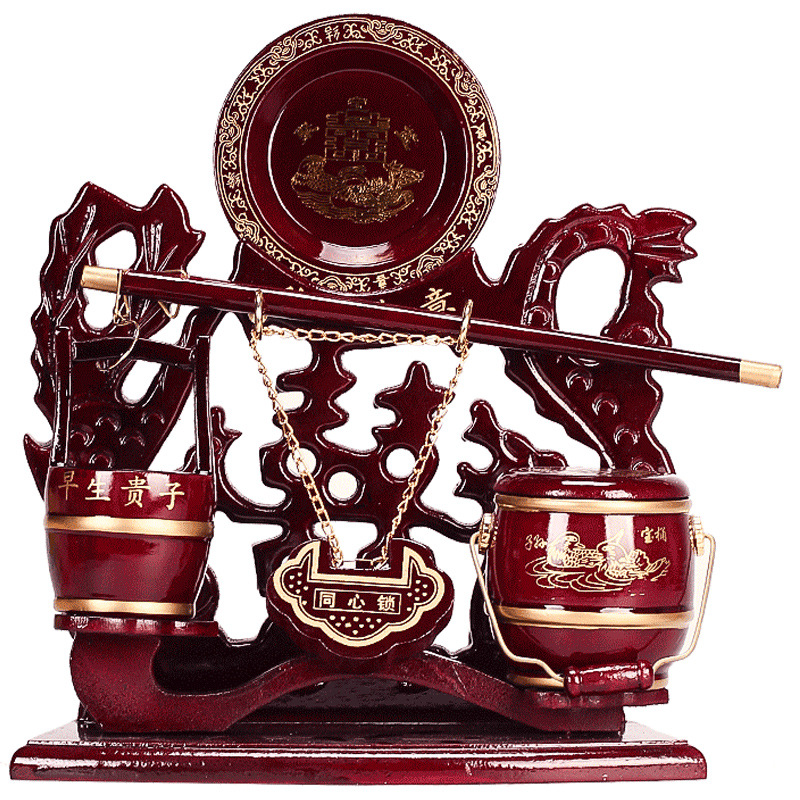 Three-Piece Solid Wood Redwood Small Set for Weddings, Wedding Toilet with Concentric Lock, Dowry Decoration