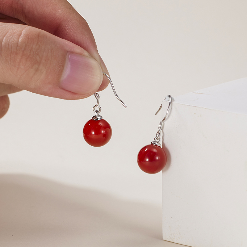 Винтажные натуральные красные агатовые серьги-карабины для женщин, новый китайский стиль, нишевые серьги с темпераментом, оптовый производитель ювелирных изделий, китайский стиль