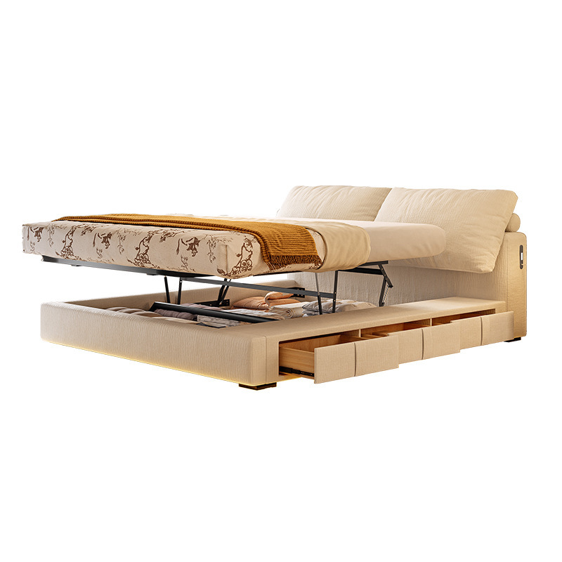 Tongyu Special French Cream Chenille Cat Claw Cloth Parallel Storage Bed Soft Bag with Drawer Box Master Bedroom Large Bed