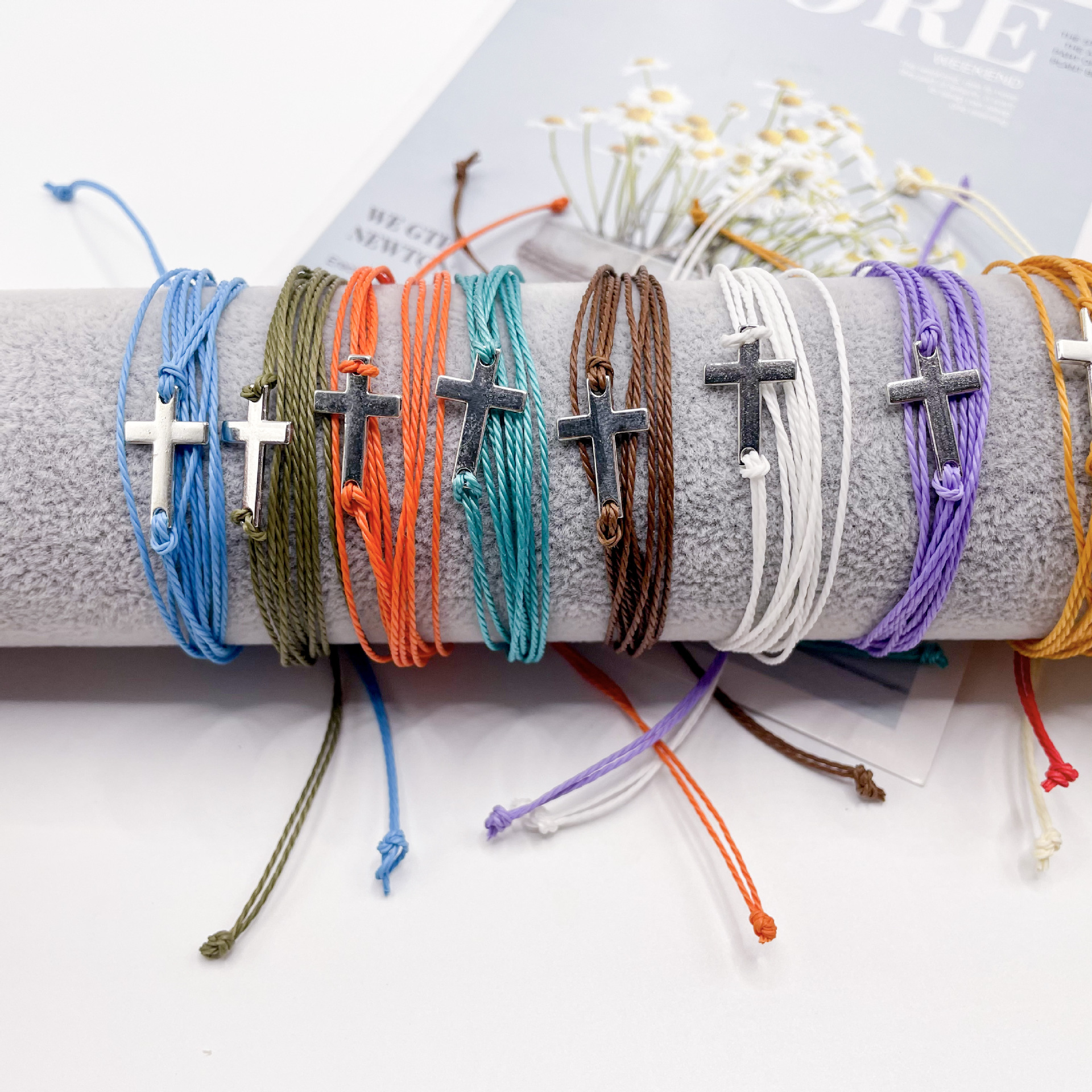 European and American cross-border wax thread woven bracelet waterproof wax men's and women's friendship bracelet Beach surfing cross bracelet