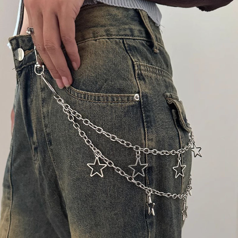 European and American New Jewelry Punk Rock Metal Five-Pointed Star Pendant Trouser Chain Versatile Hip-Hop Star Jeans Waist Chain