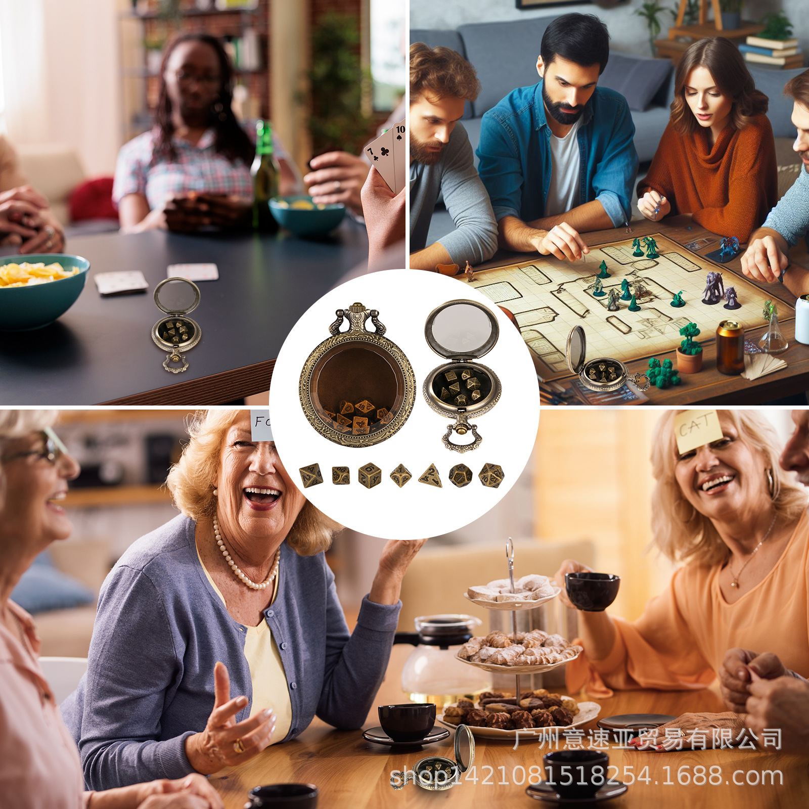 2024 New Dnd Dice Pocket Case Bronze Brown Glass Pocket Case Thick Waist Chain Jewelry Dropshipping