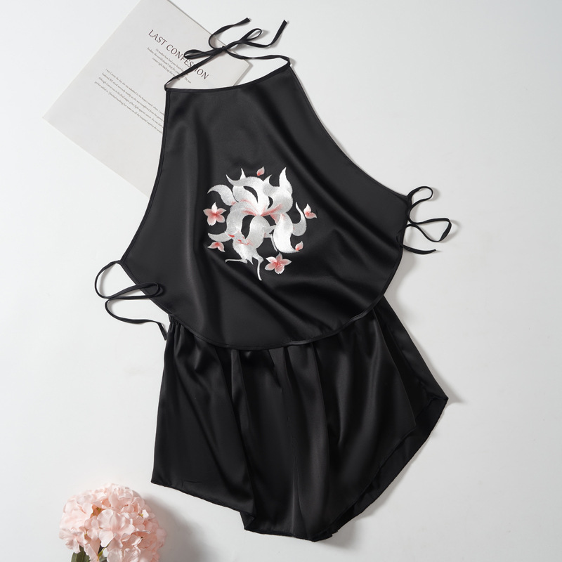 Embroidered Embroidered Bellyband Women's Adult Double-Layer Artificial Silk Underwear Embroidered Retro Pajamas Sexy suit Sling