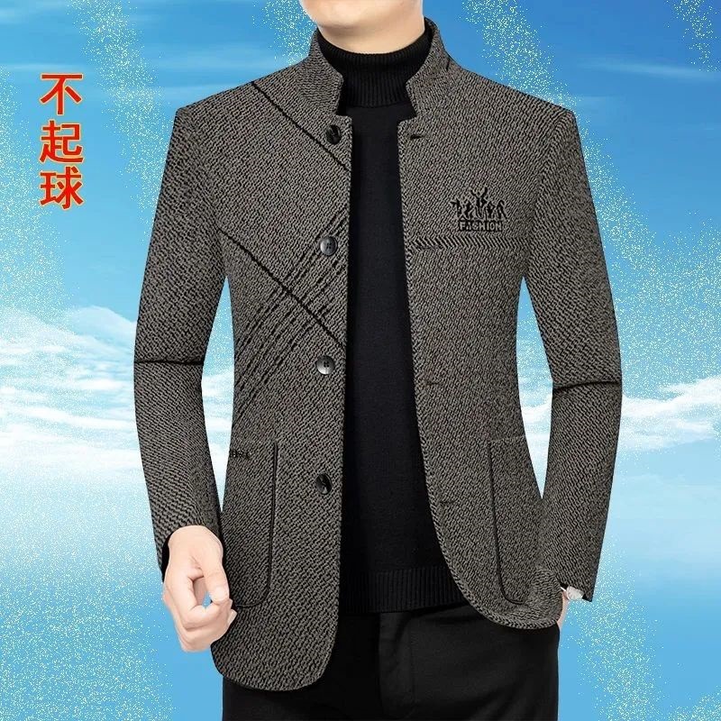 Fleece-Lined Thick Men's Wool Coat 2025 Autumn Men's Jacket Middle-Aged Business Casual Stand Collar Dad Jacket