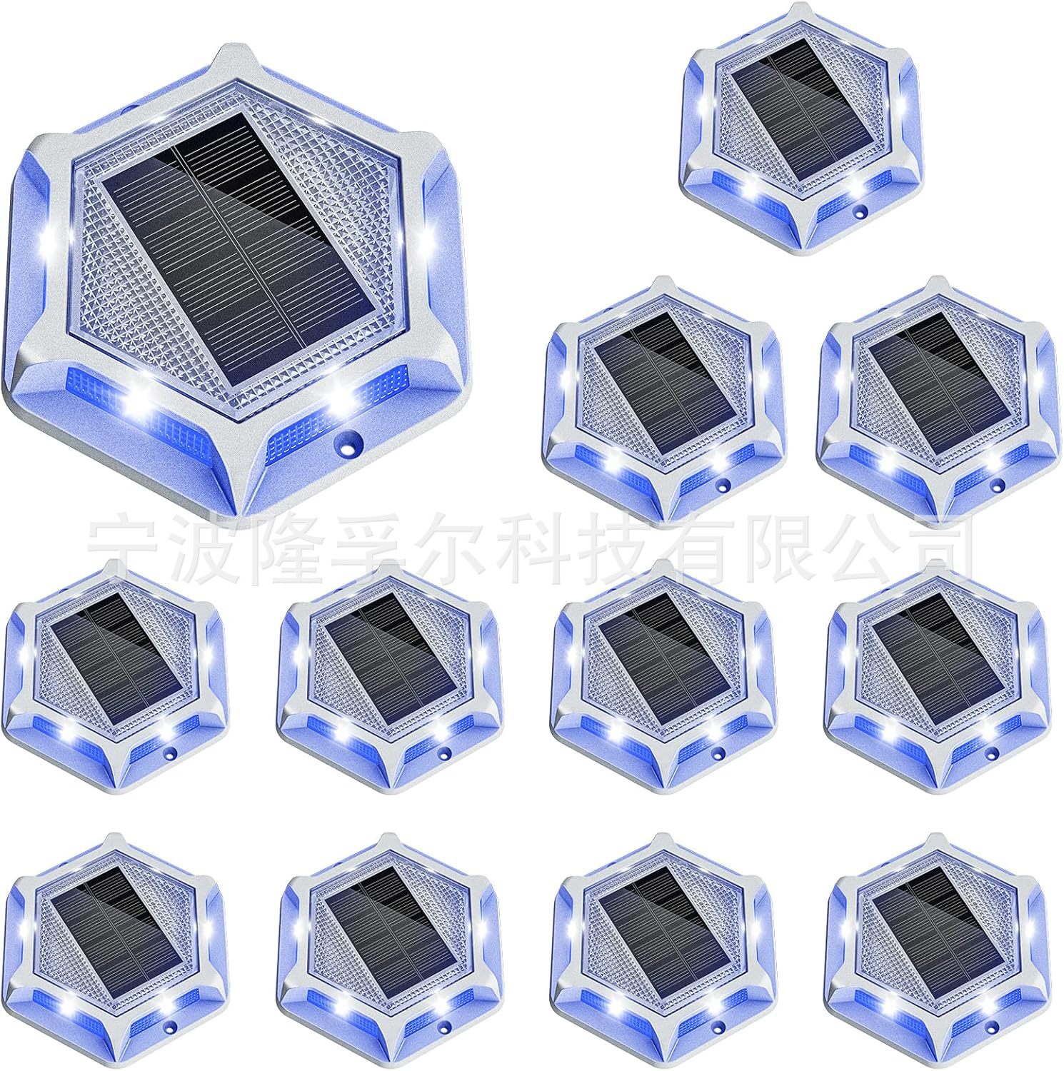 Cross-Border New Product Solar Driveway and Sidewalk Warning Light Blue and White Dual-Mode Deck Light Led Aluminum Die-Cast Road Stud