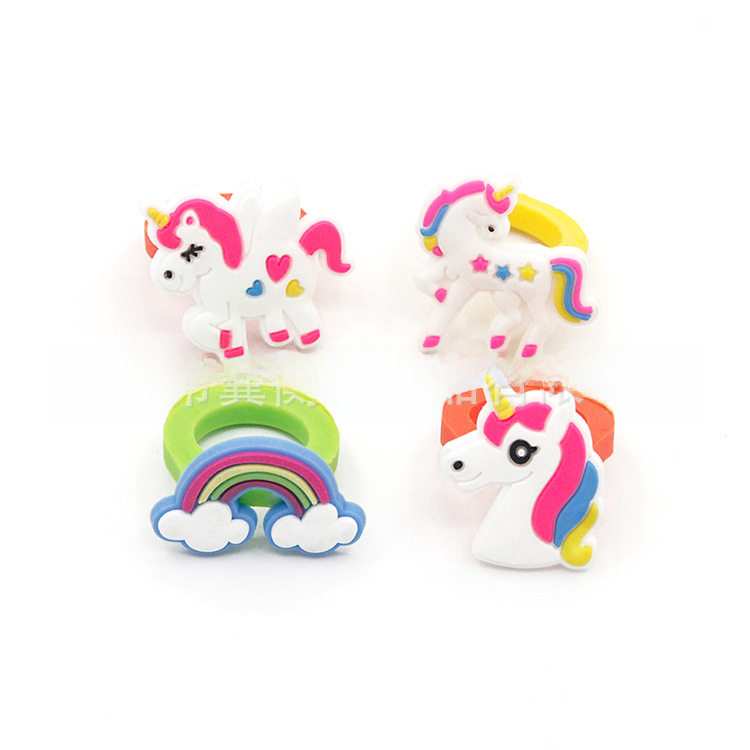 Factory direct selling unicorn ring children's cartoon PVC soft rubber personalized ring ring ring advertising promotional gifts