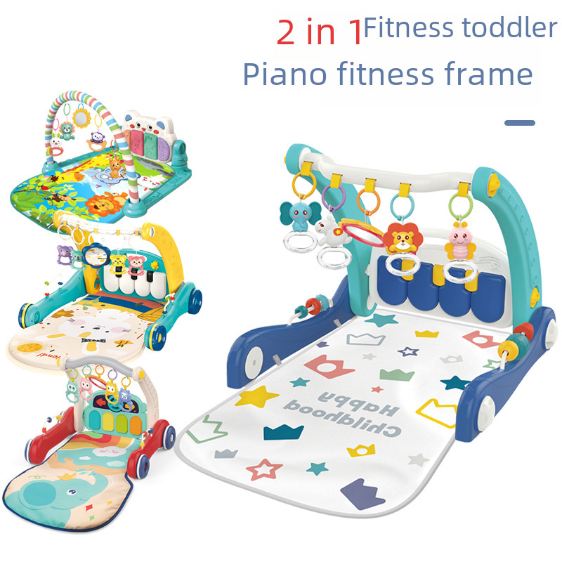 Cross-Border Best-Selling Baby 2-in-1 Walker Stroller Pedal Piano Toy Newborn Baby Music Fitness Stand Crawling Mat