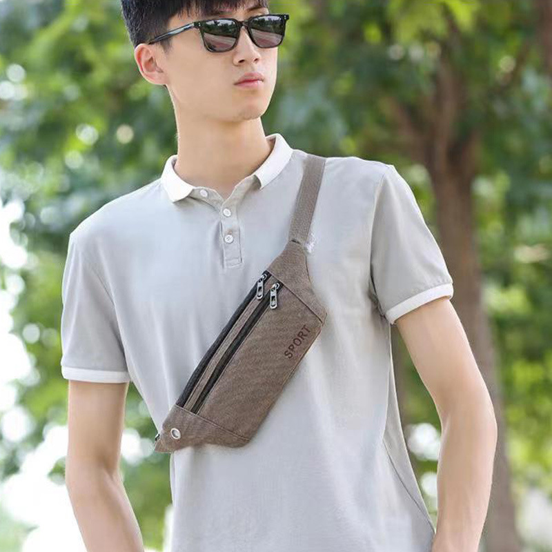 Cross-border Men's Waist Bag Casual Mobile Phone Bag Women's Canvas Waist Bag Running Small Waist Bag Outdoor Multifunctional Sports Waist Bag