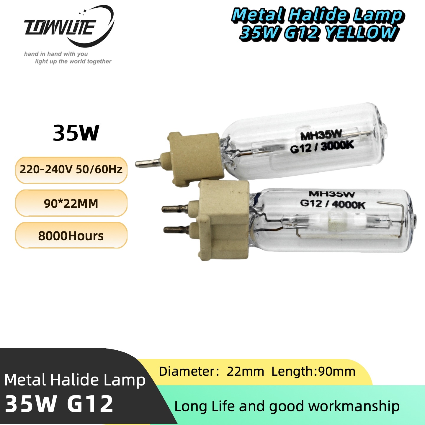 Engineering-Specific High-Efficiency Metal Halide Lamp Spotlight Bulb Single-Ended G12 35W 3000K Warm Color Spotlight