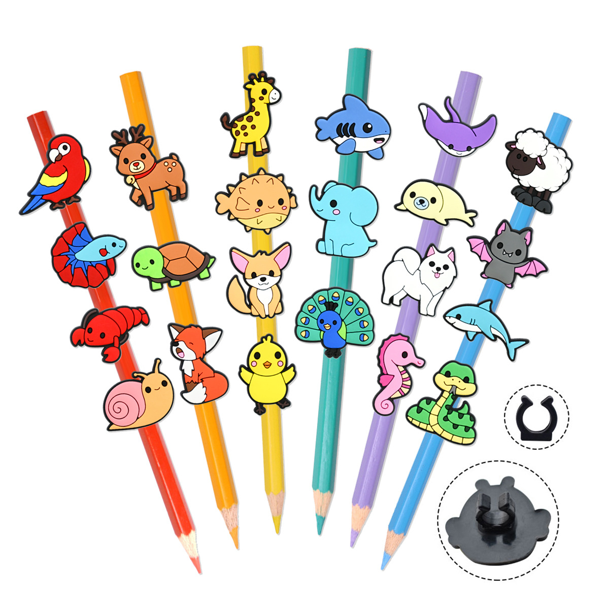Cute Animal Series 50 Pencil Set Universal Soft Rubber Removable DIY Creative Straw Buckle Personal Pen Clip