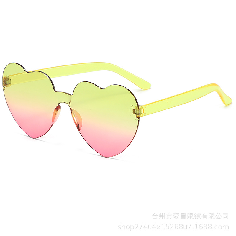 Heart-Shaped Glasses Factory Heart Glasses Candy Jelly Color Rimless Heart-Shaped One-Piece Glasses Dazzling Color Glasses