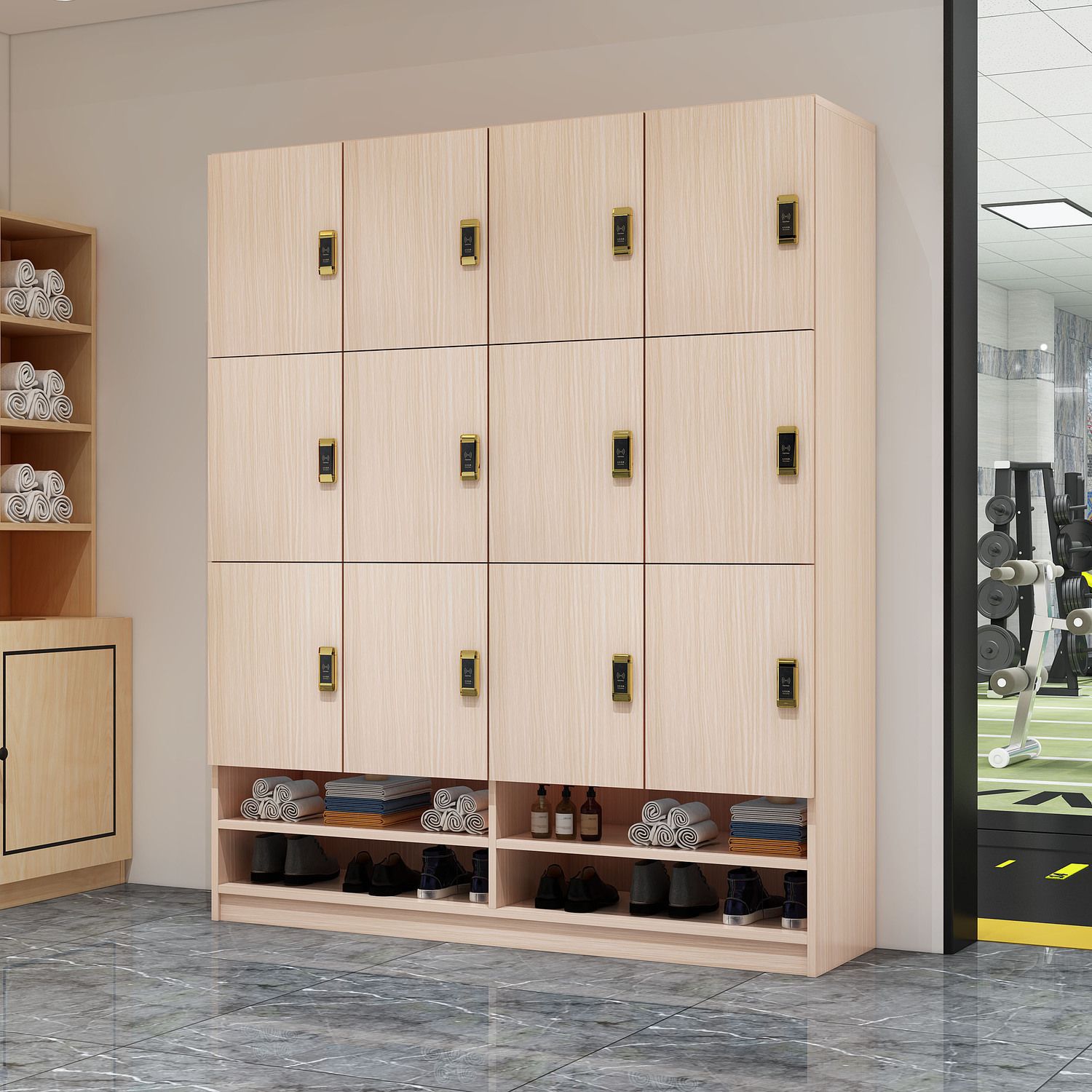 Employee Locker Beauty Salon Bath Center Locker Wooden Bathroom Yoga Studio Gym Locker with Lock