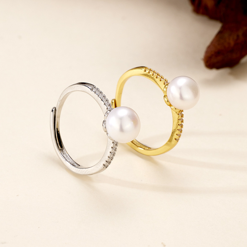Кольцо с пресноводной жемчужиной, стиль корейской моды, простое, открытое, оптовая продажа ювелирных изделий