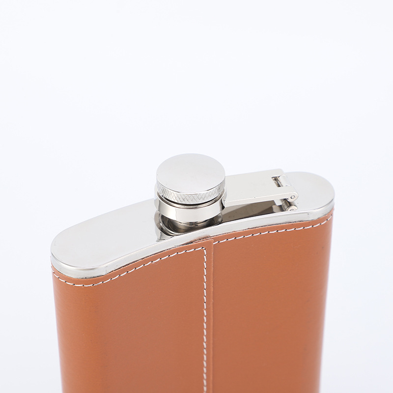 8oz Orange Leather Stainless Steel Metal European and American Russian Export Outdoor Portable English Letter Wine Bottle