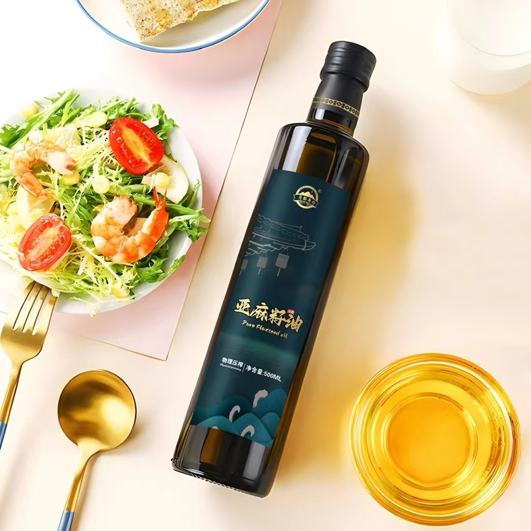 Factory direct 500 ml linseed oil packed and shipped to Tuoke will sell wholesale glass bottles will be small gifts
