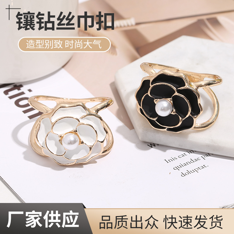 Французская винтажная заколка для шелкового полотенца с дизайном Camellia, кольцевая заколка для женщин, универсальные декоративные аксессуары для шарфа