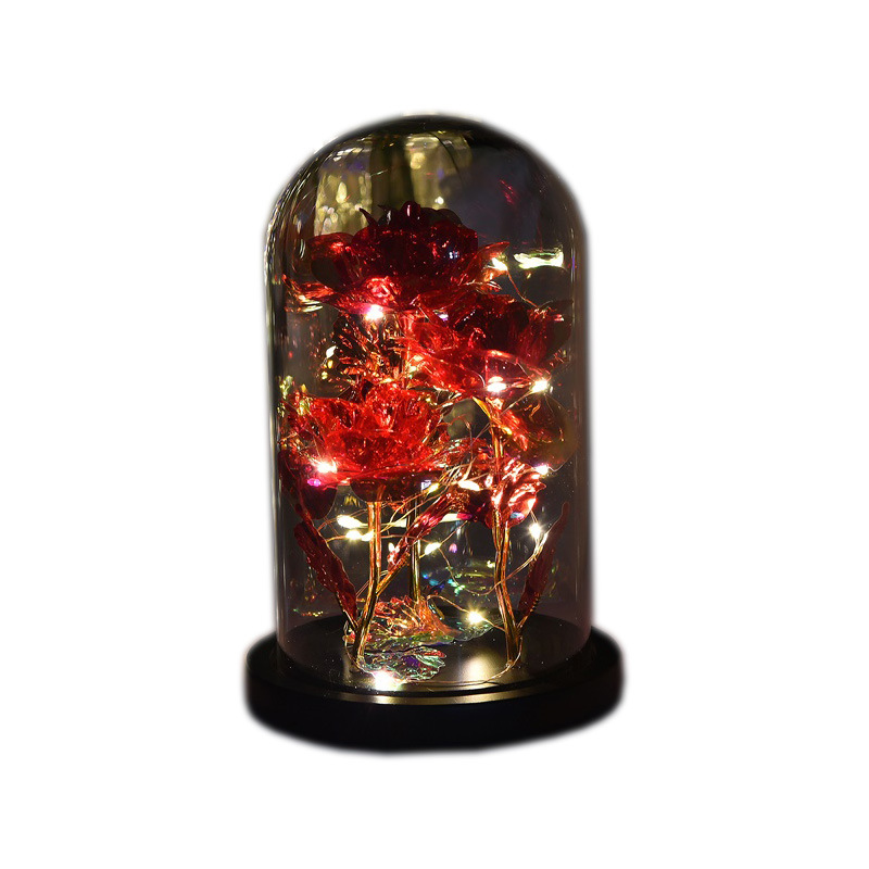 24K Gold Foil Rose Glass Cover Luminous Simulation Flower Valentine's Day Christmas Gift Amazon Holiday Gift