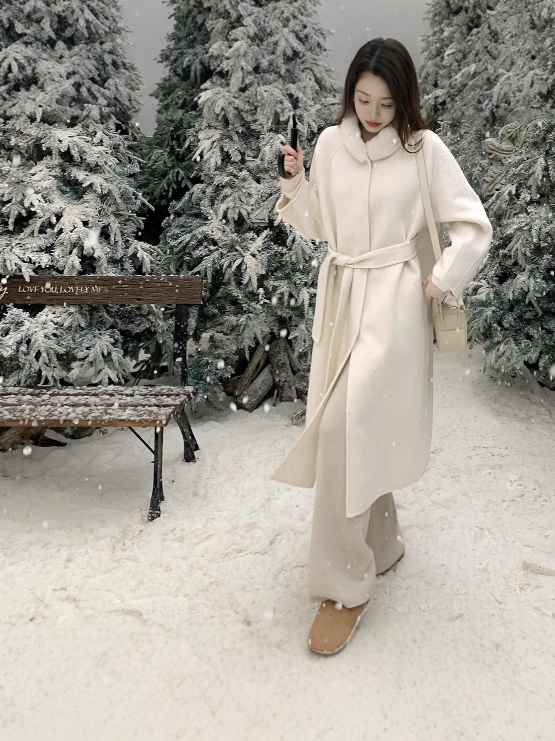 2025 Winter Wool Mink Collar Splicing Coat for Women New Fashion Age-Reducing Slimming Look Mid-Length Double-Sided Woolen Coat